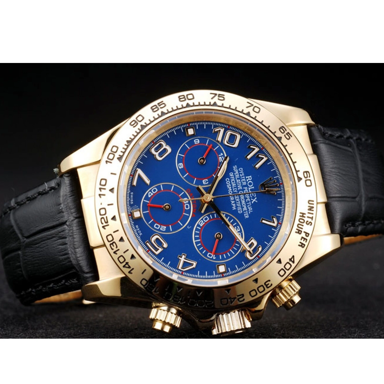 Aaa replica watch Strap Case Rolex Dial Leather Blue Daytona Gold Black 0611